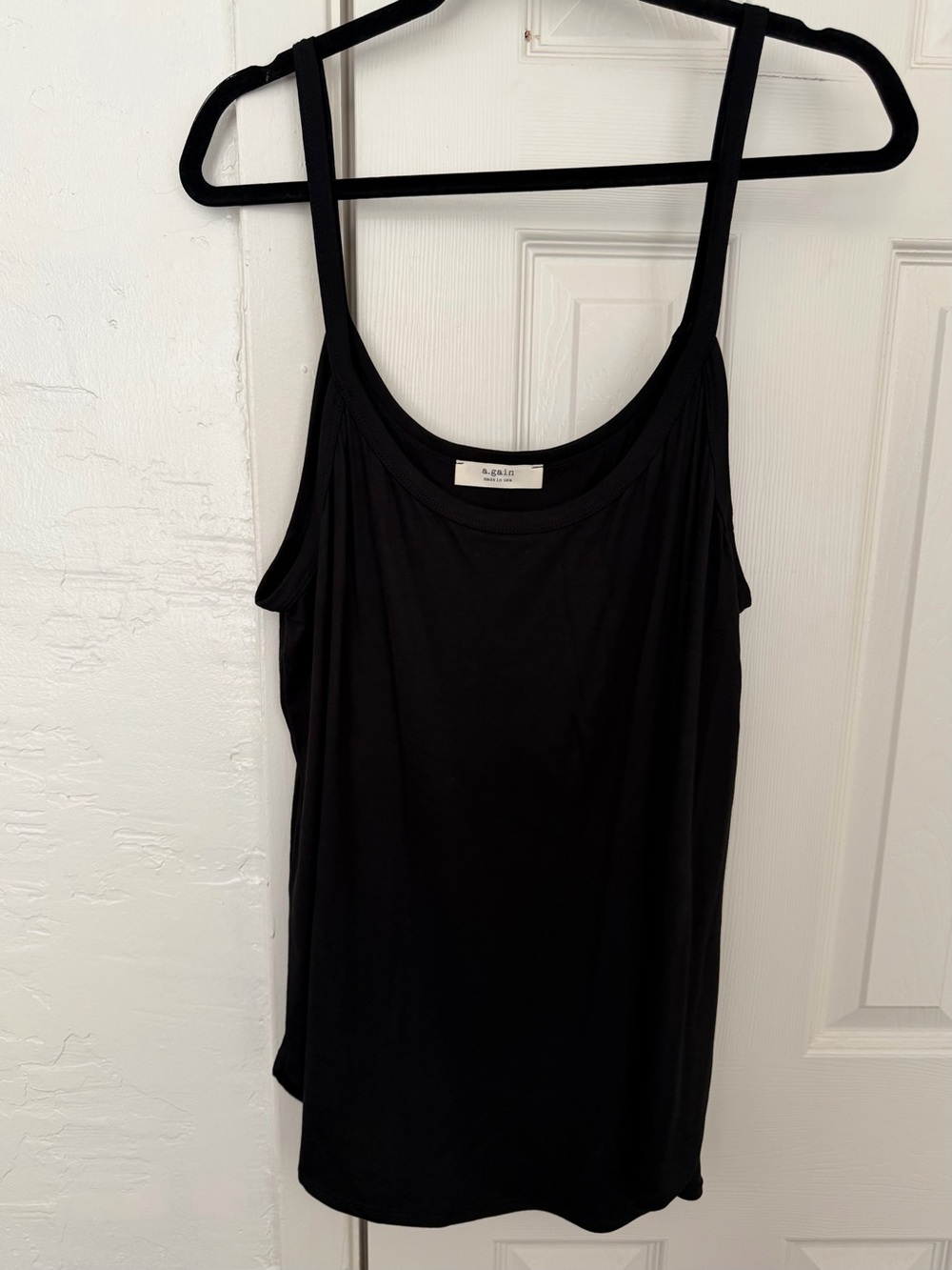Again Black Slim-Strap Scoop Neck Tank/Cami - 3X